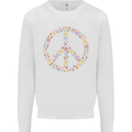 Floral Peace Symbol Hippie Love Mens Sweatshirt Jumper White
