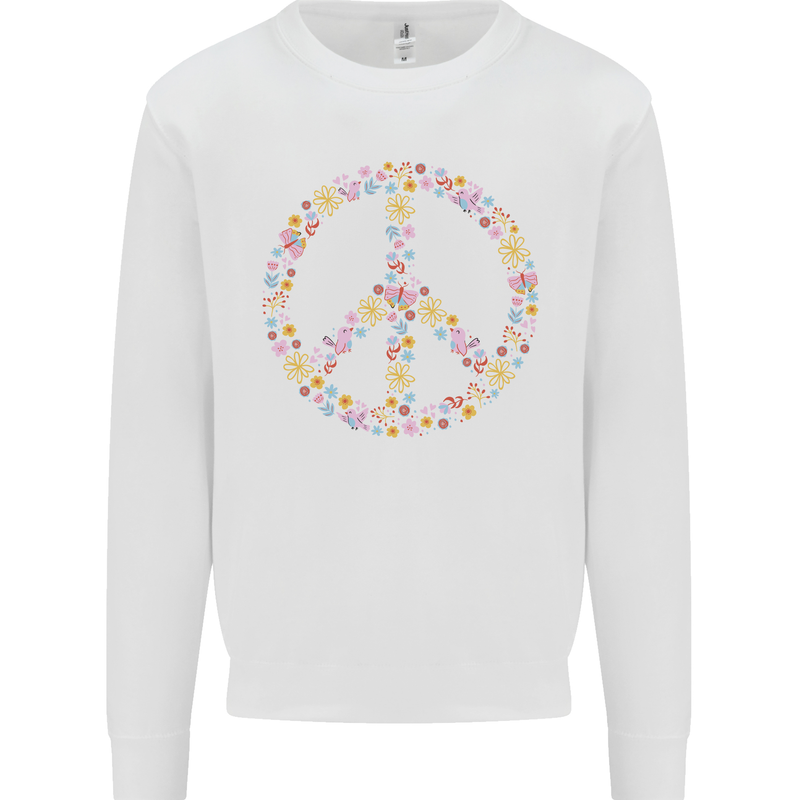 Floral Peace Symbol Hippie Love Mens Sweatshirt Jumper White