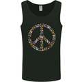 Floral Peace Symbol Hippie Love Mens Vest Tank Top Black