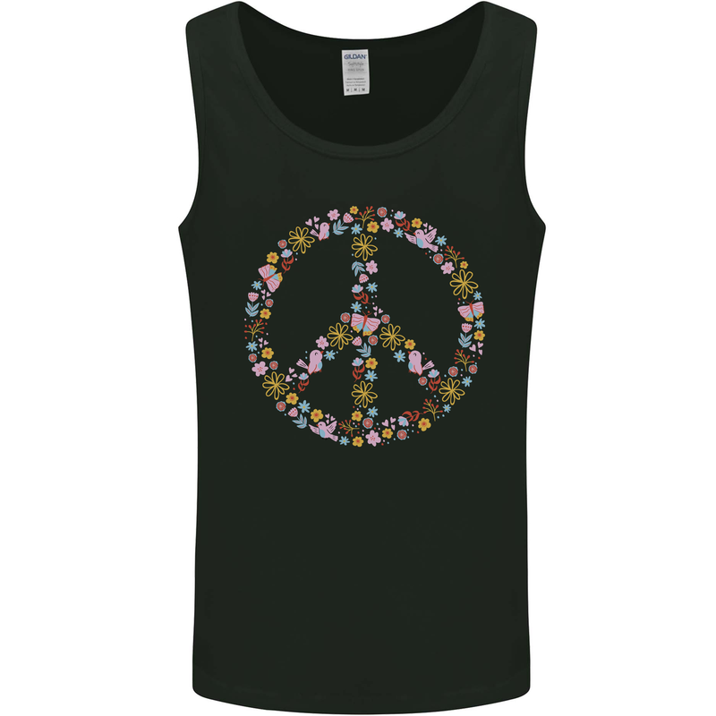 Floral Peace Symbol Hippie Love Mens Vest Tank Top Black