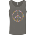 Floral Peace Symbol Hippie Love Mens Vest Tank Top Charcoal