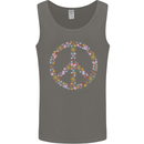 Floral Peace Symbol Hippie Love Mens Vest Tank Top Charcoal