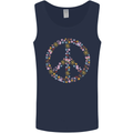 Floral Peace Symbol Hippie Love Mens Vest Tank Top Navy Blue