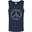 Floral Peace Symbol Hippie Love Mens Vest Tank Top Navy Blue