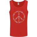 Floral Peace Symbol Hippie Love Mens Vest Tank Top Red