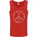 Floral Peace Symbol Hippie Love Mens Vest Tank Top Red