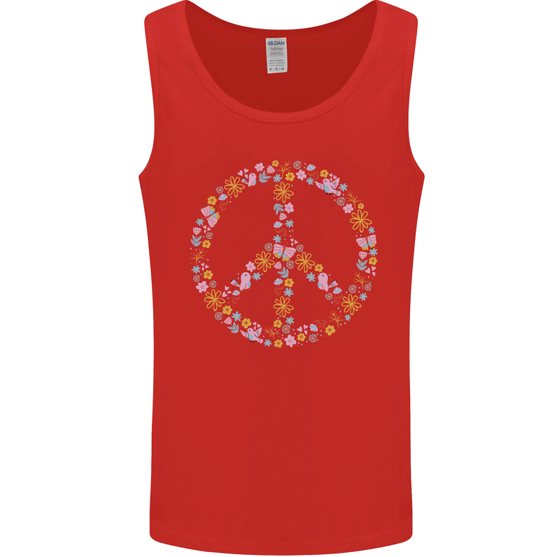 Floral Peace Symbol Hippie Love Mens Vest Tank Top Red