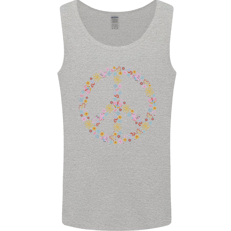 Floral Peace Symbol Hippie Love Mens Vest Tank Top Sports Grey