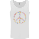 Floral Peace Symbol Hippie Love Mens Vest Tank Top White