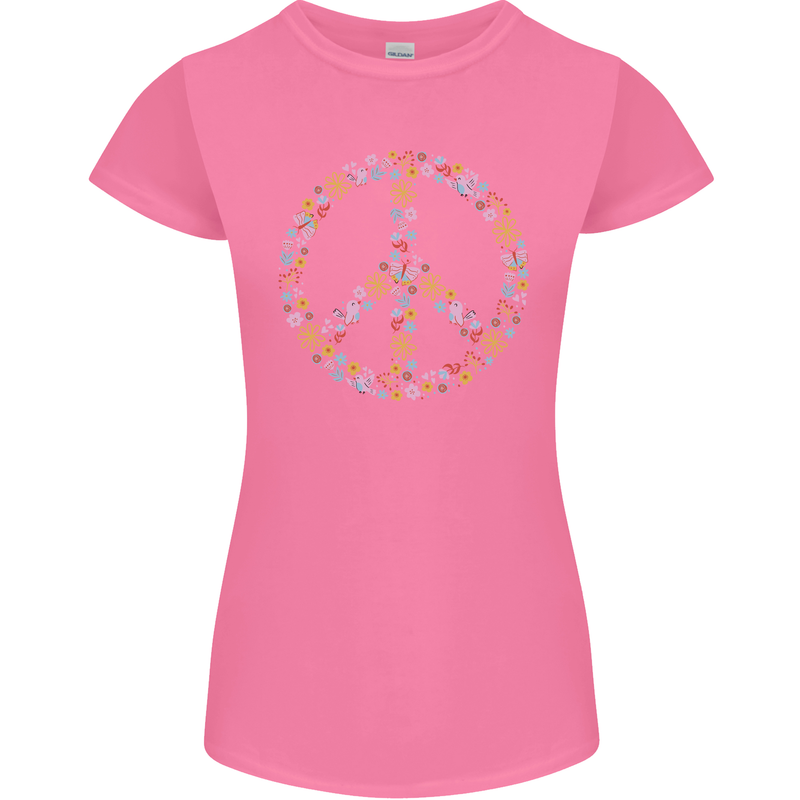 Floral Peace Symbol Hippie Love Womens Petite Cut T-Shirt Azalea