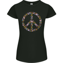 Floral Peace Symbol Hippie Love Womens Petite Cut T-Shirt Black