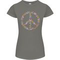 Floral Peace Symbol Hippie Love Womens Petite Cut T-Shirt Charcoal