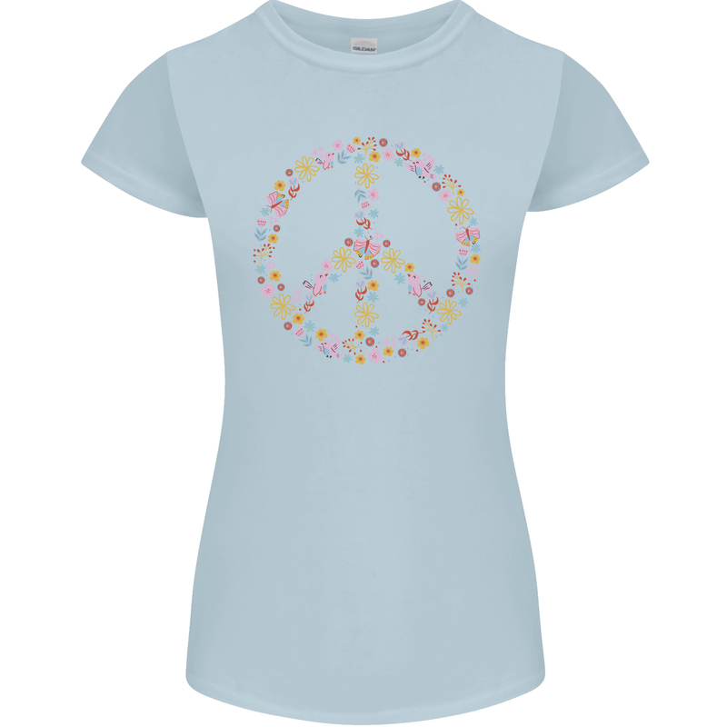 Floral Peace Symbol Hippie Love Womens Petite Cut T-Shirt Light Blue