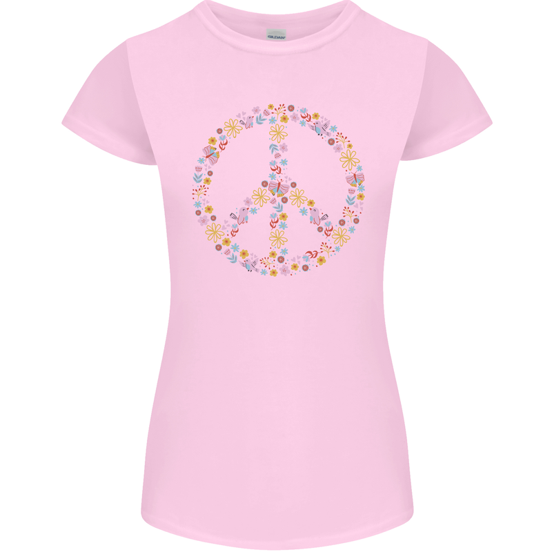 Floral Peace Symbol Hippie Love Womens Petite Cut T-Shirt Light Pink