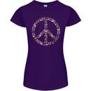 Floral Peace Symbol Hippie Love Womens Petite Cut T-Shirt Purple