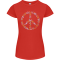 Floral Peace Symbol Hippie Love Womens Petite Cut T-Shirt Red