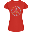 Floral Peace Symbol Hippie Love Womens Petite Cut T-Shirt Red