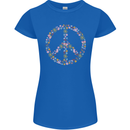 Floral Peace Symbol Hippie Love Womens Petite Cut T-Shirt Royal Blue