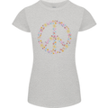 Floral Peace Symbol Hippie Love Womens Petite Cut T-Shirt Sports Grey