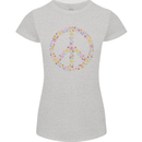 Floral Peace Symbol Hippie Love Womens Petite Cut T-Shirt Sports Grey