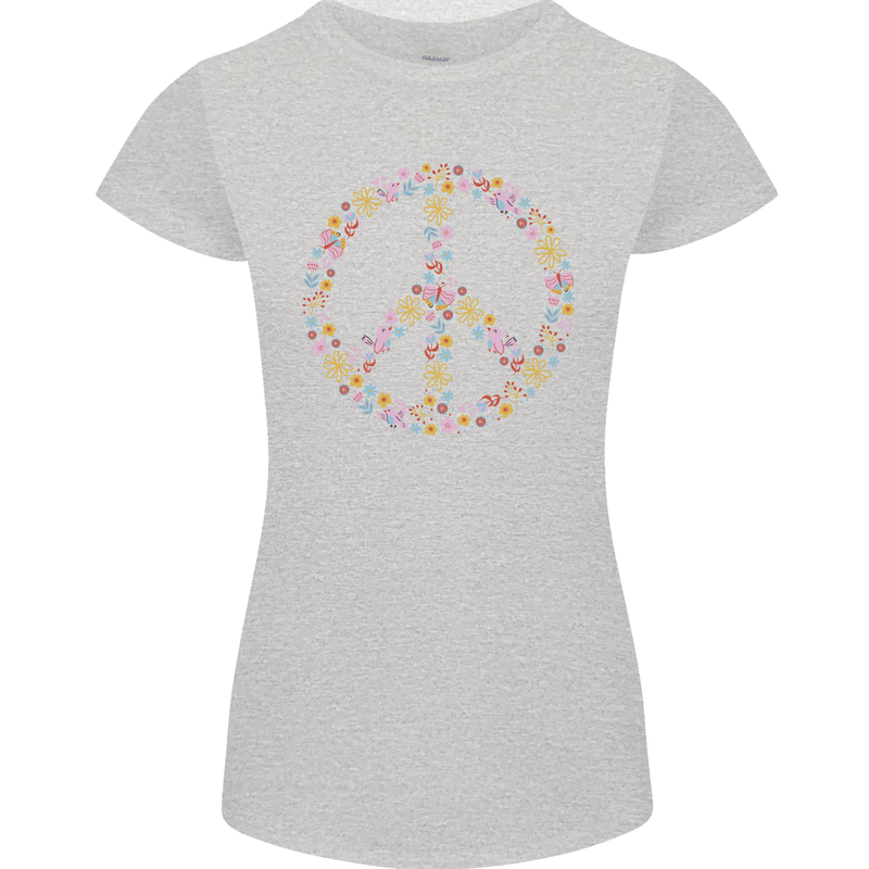 Floral Peace Symbol Hippie Love Womens Petite Cut T-Shirt Sports Grey