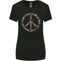 Floral Peace Symbol Hippie Love Womens Wider Cut T-Shirt Black