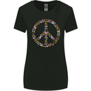 Floral Peace Symbol Hippie Love Womens Wider Cut T-Shirt Black