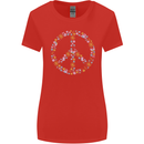 Floral Peace Symbol Hippie Love Womens Wider Cut T-Shirt Red