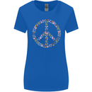 Floral Peace Symbol Hippie Love Womens Wider Cut T-Shirt Royal Blue