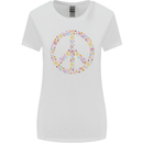 Floral Peace Symbol Hippie Love Womens Wider Cut T-Shirt White