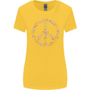 Floral Peace Symbol Hippie Love Womens Wider Cut T-Shirt Yellow