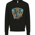 Floral Tribal Elephant Kids Sweatshirt Jumper Black