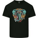 Floral Tribal Elephant Kids T-Shirt Childrens Black