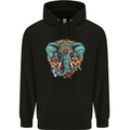 Floral Tribal Elephant Mens 80% Cotton Hoodie Black