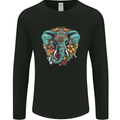 Floral Tribal Elephant Mens Long Sleeve T-Shirt Black