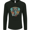 Floral Tribal Elephant Mens Long Sleeve T-Shirt Black