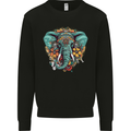 Floral Tribal Elephant Mens Sweatshirt Jumper Black