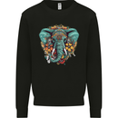 Floral Tribal Elephant Mens Sweatshirt Jumper Black