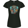 Floral Tribal Elephant Womens Petite Cut T-Shirt Black