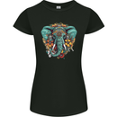 Floral Tribal Elephant Womens Petite Cut T-Shirt Black