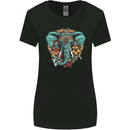 Floral Tribal Elephant Womens Wider Cut T-Shirt Black