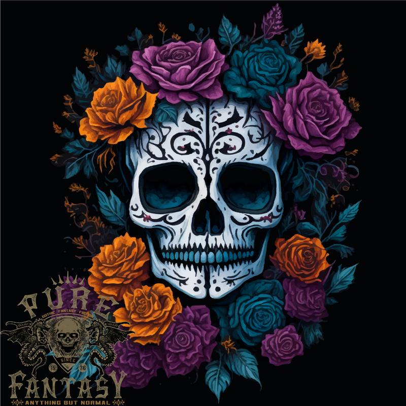 A Sugar Skull With Roses Day of the Dead DOTD Mens T-Shirt 100% Cotton
