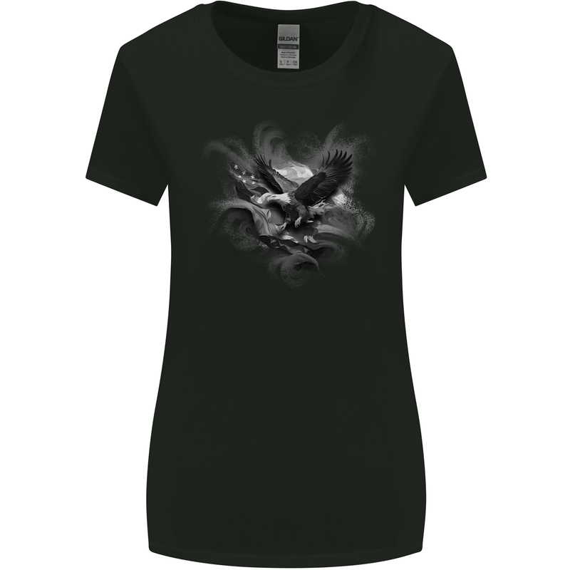 Flying American Eagle & USA Flag Womens Wider Cut T-Shirt Black