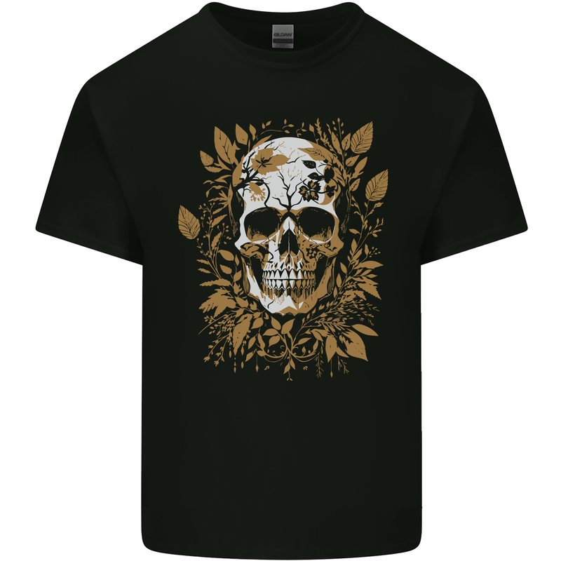 Foliage Skull Mens Cotton T-Shirt Tee Top Black