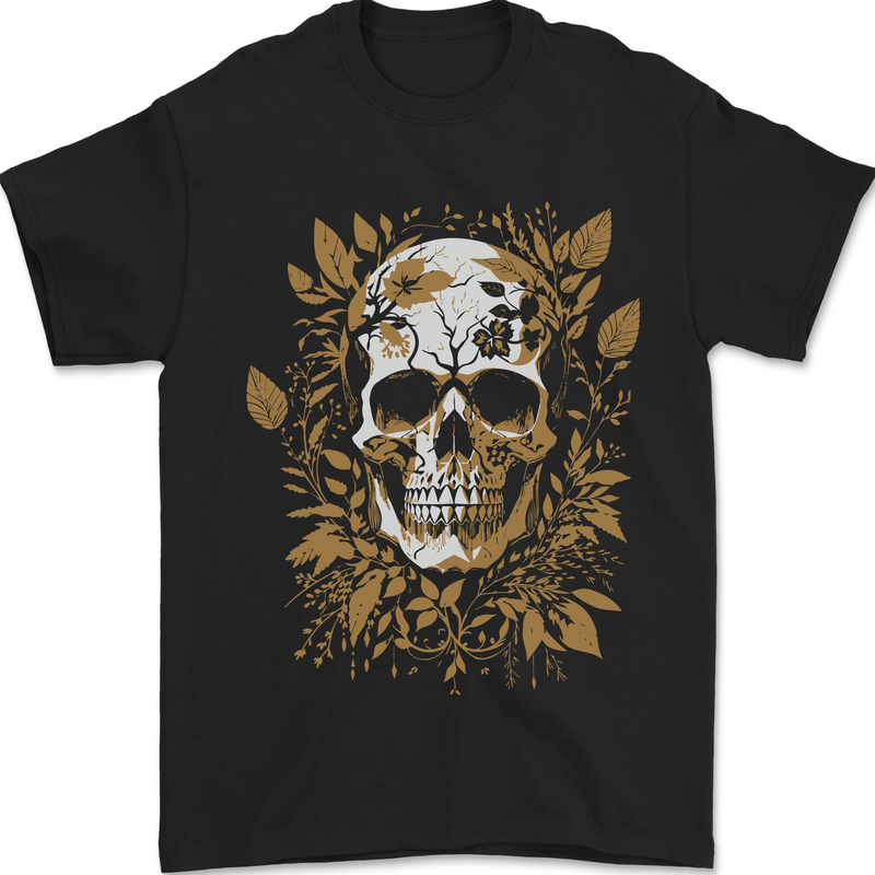 Foliage Skull Mens T-Shirt 100% Cotton Black