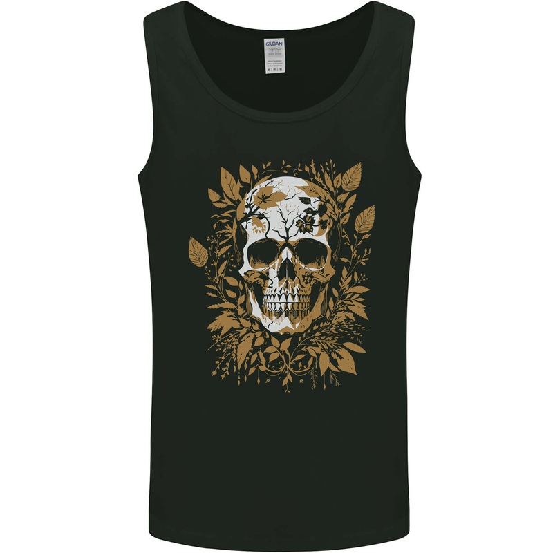 Foliage Skull Mens Vest Tank Top Black