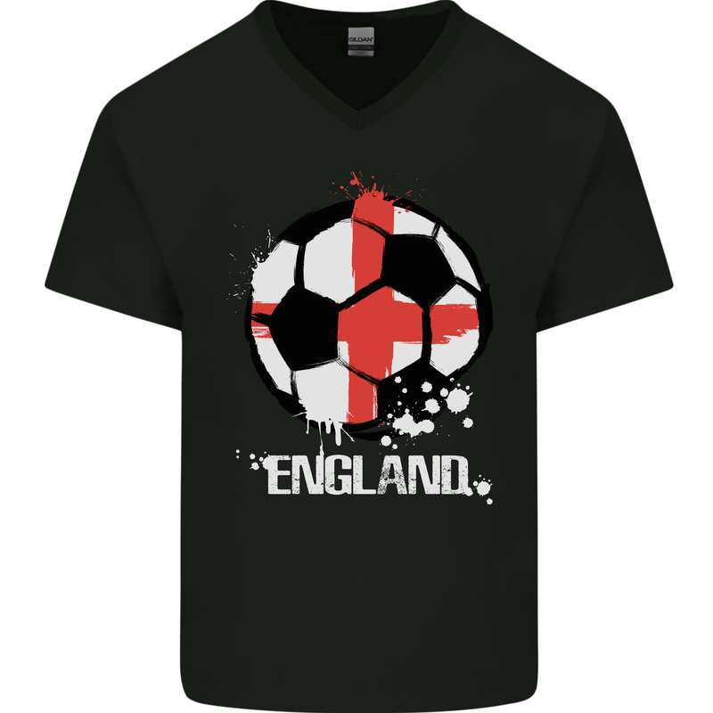 Football England Flag Mens V-Neck Cotton T-Shirt Black