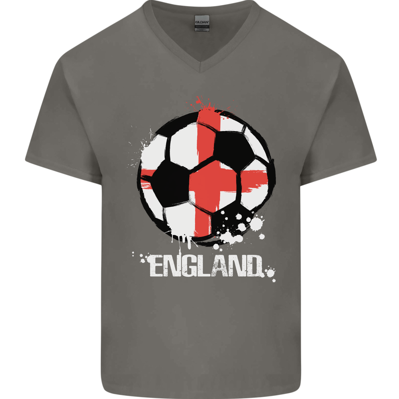 Football England Flag Mens V-Neck Cotton T-Shirt Charcoal