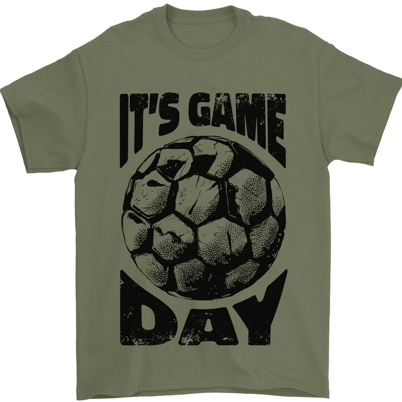 Football Its Game Day Soccer Mens T-Shirt 100% Cotton Military Green