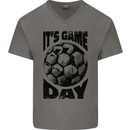 Football Its Game Day Soccer Mens V-Neck Cotton T-Shirt Charcoal